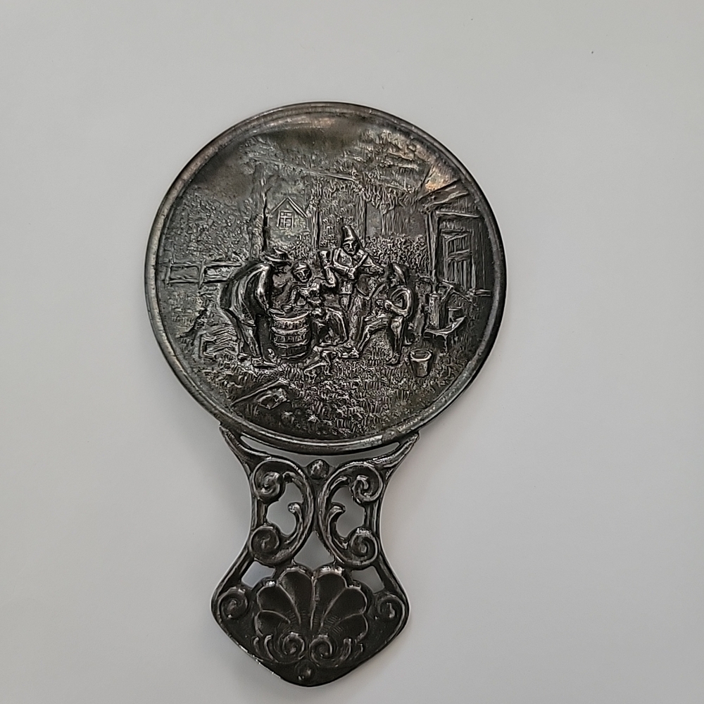 VTG Silver Plate Hans Jensen  Repousse Small Hand Mirror Denmark Compact